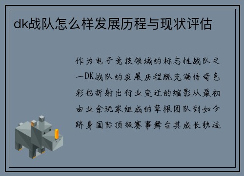 dk战队怎么样发展历程与现状评估