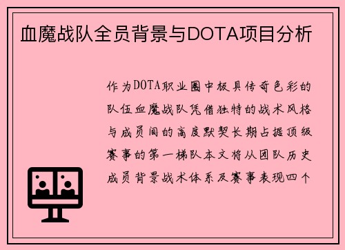 血魔战队全员背景与DOTA项目分析