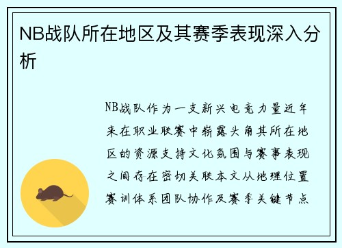 NB战队所在地区及其赛季表现深入分析